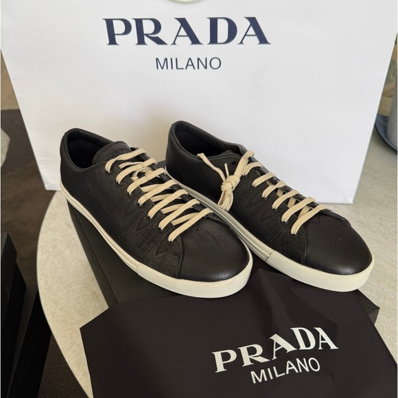Prada Other - Prada 2EE448 Age Effect Men's Black Nappa Leather Sneakers‎ Shoes, Size 9